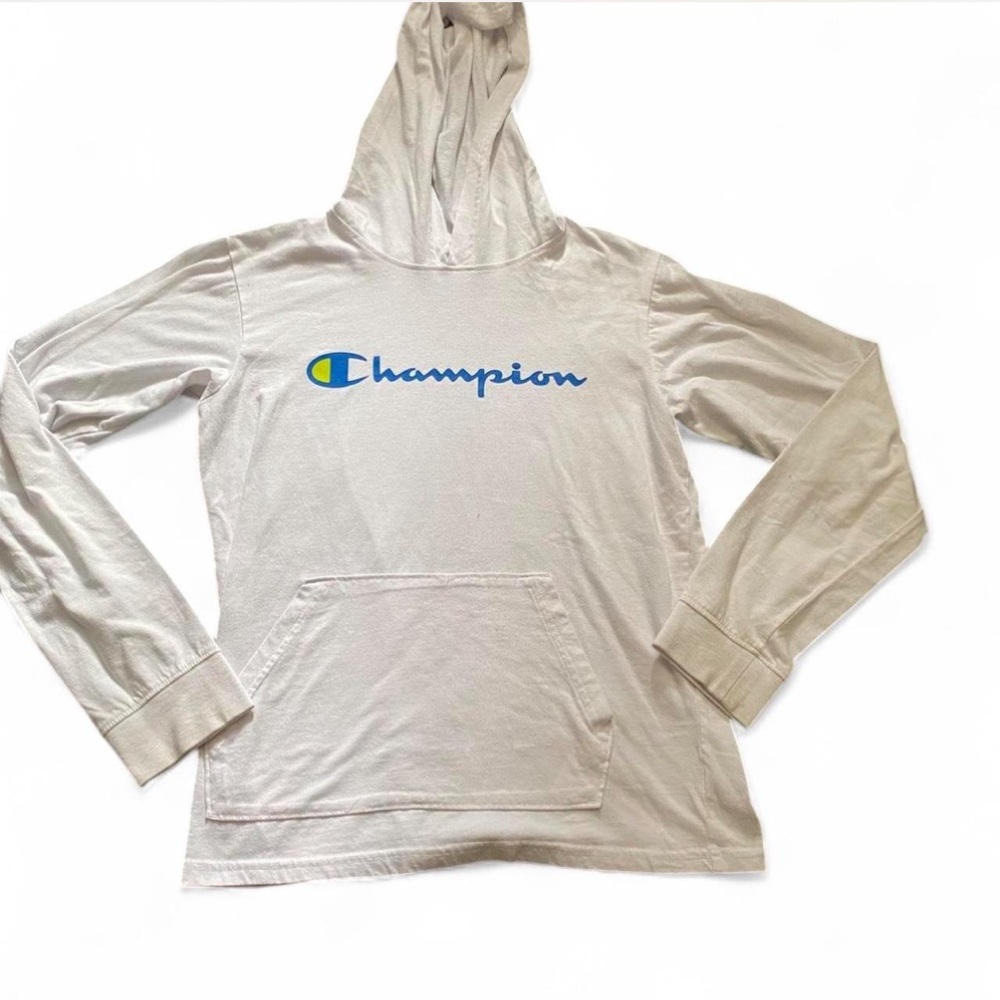 Champion Authentic White Tee with Blue Accents